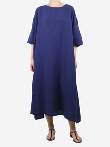 Apuntob Purple belted linen midi dress - size UK 12