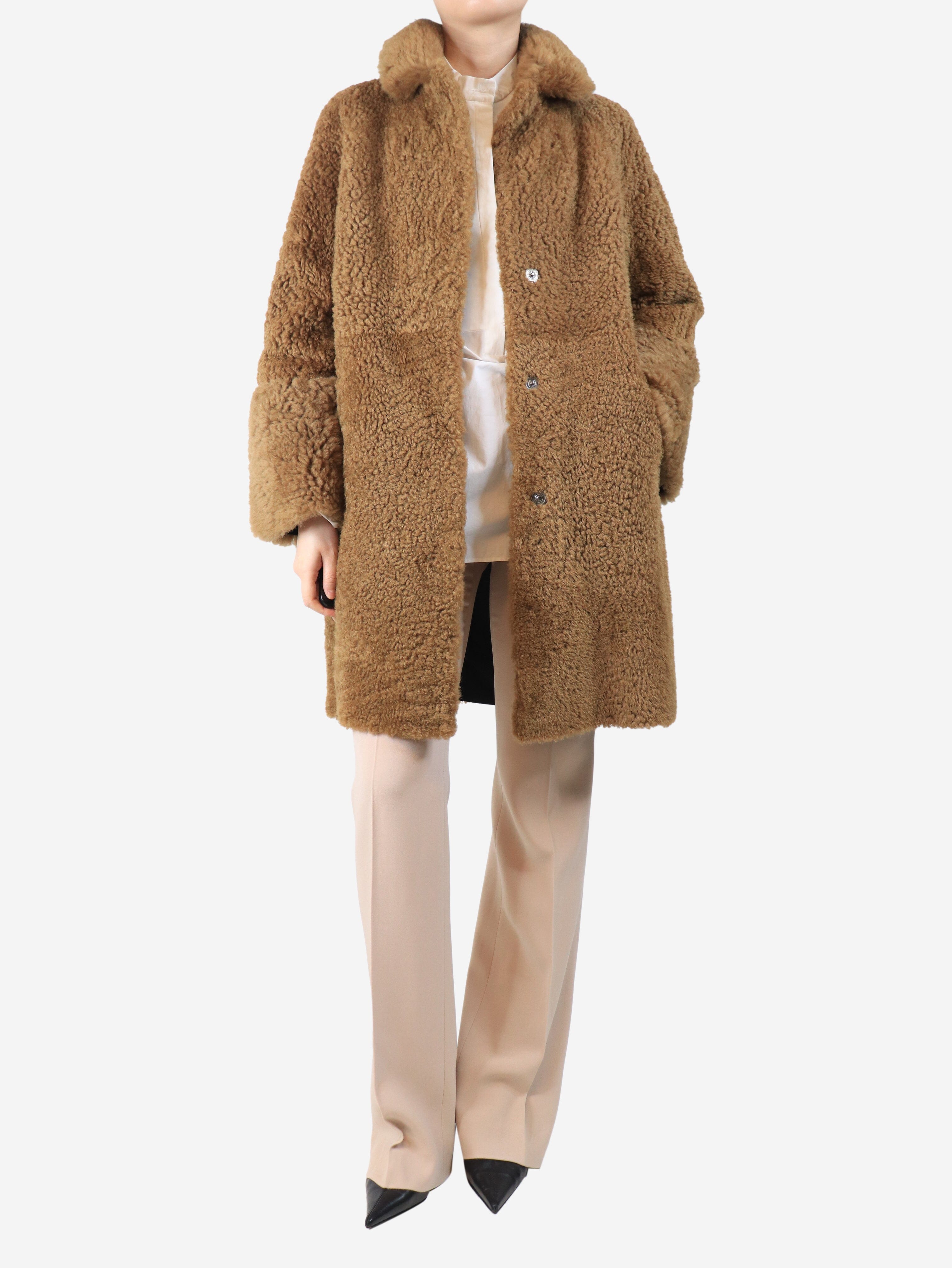 Brown and black reversible leather shearling coat - size UK 14 Coats & Jackets Suprema 