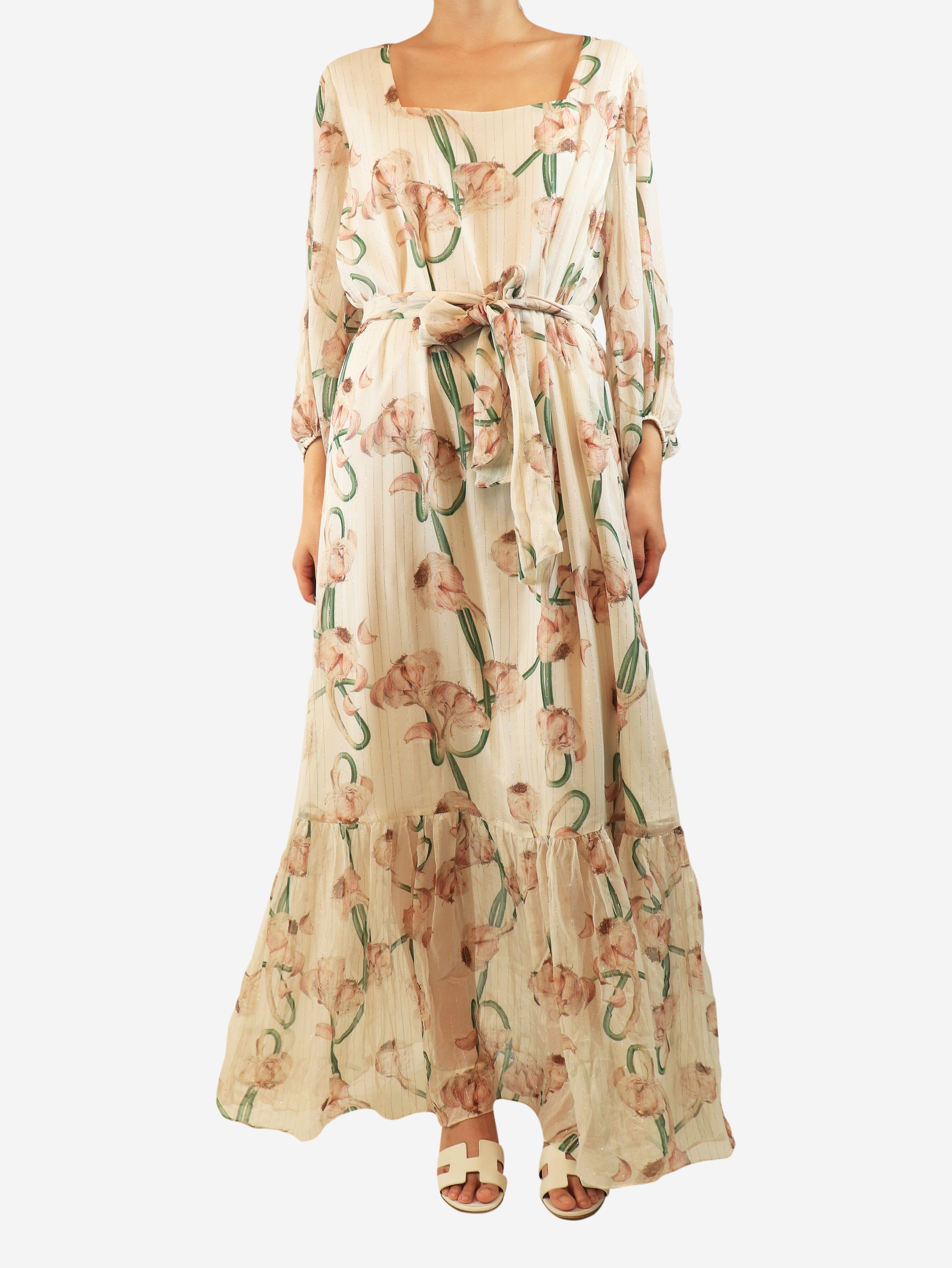 Off-white floral lurex-stripe maxi dress - size L Dresses Adriana Degreas 