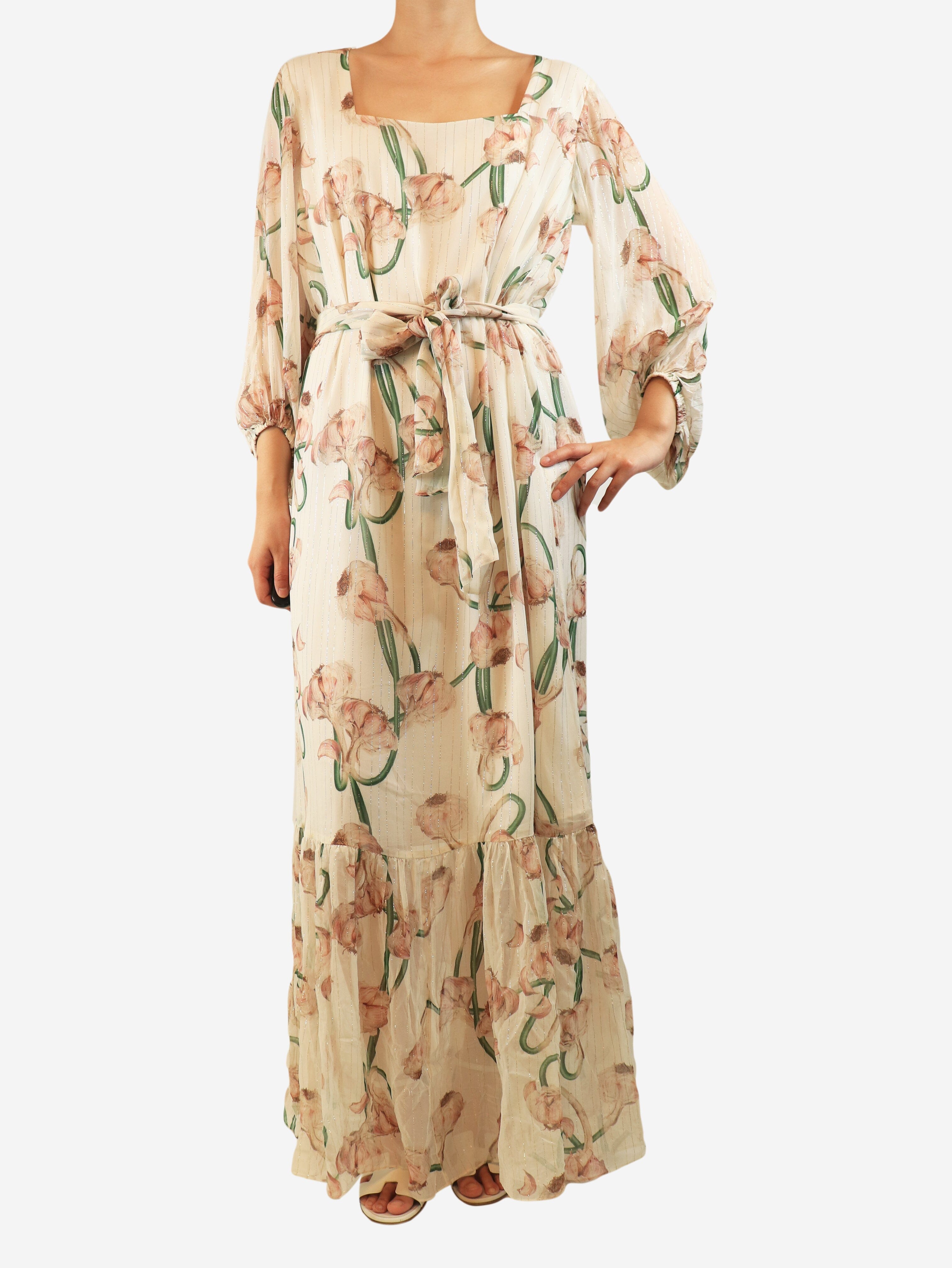 Off-white floral lurex-stripe maxi dress - size L Dresses Adriana Degreas 