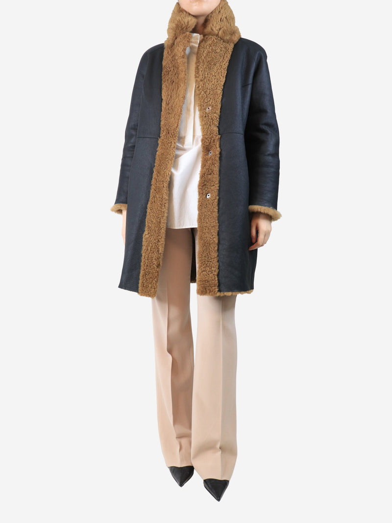 Brown and black reversible leather shearling coat - size UK 14 Coats & Jackets Suprema 