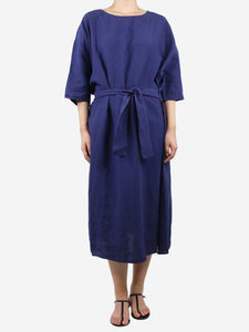 Apuntob Purple belted linen midi dress - size UK 12