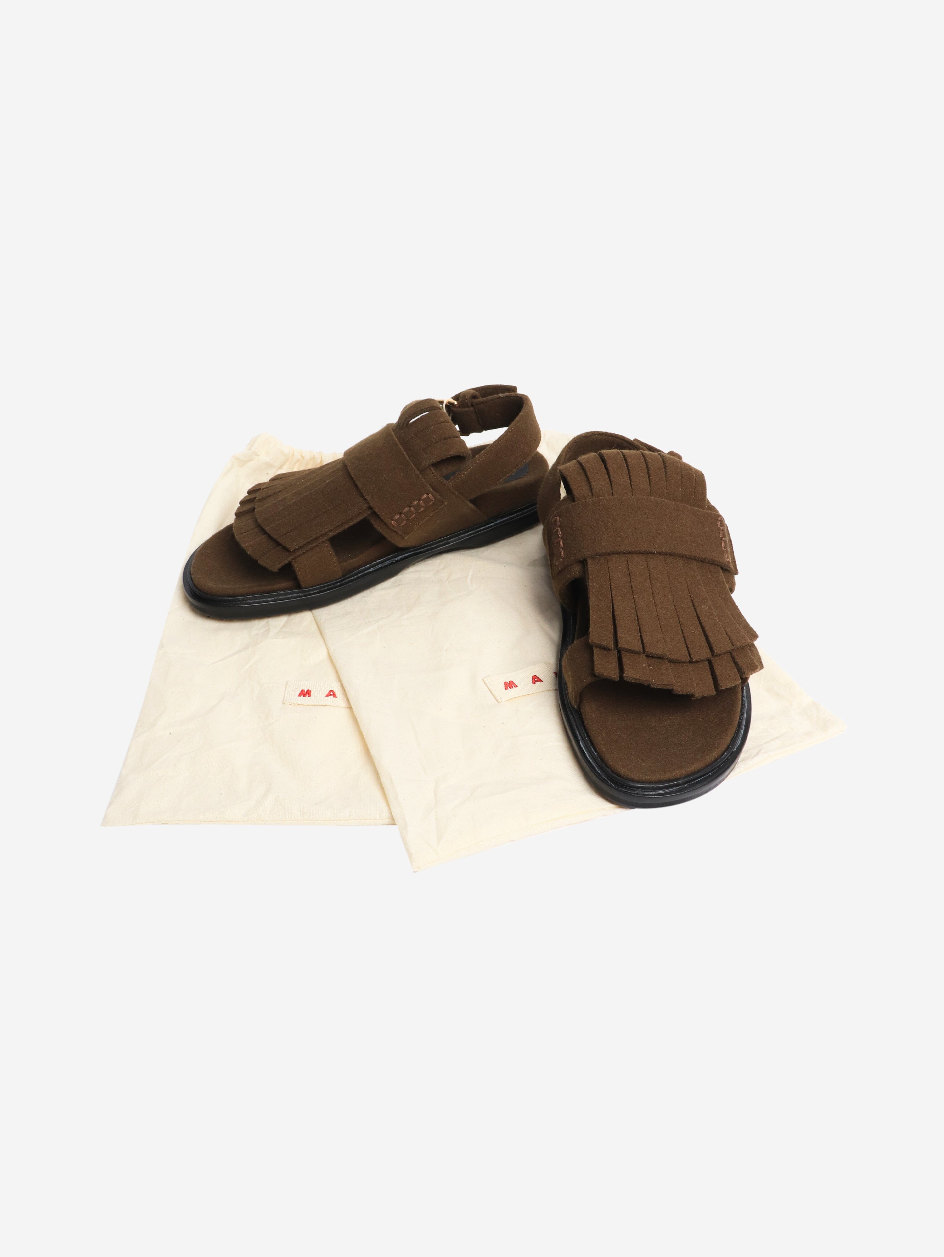 Khaki fringed wool sandals - size EU 40 Flat Sandals Marni 