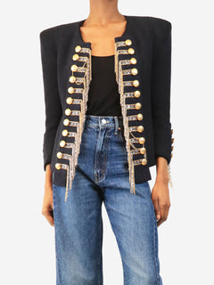 Navy FW10 chain-embellished Napoleon jacket - size UK 10