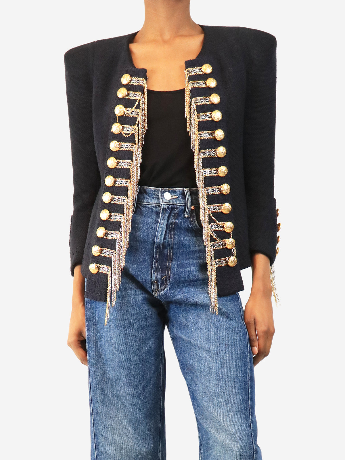 Navy FW10 chain-embellished Napoleon jacket - size UK 10