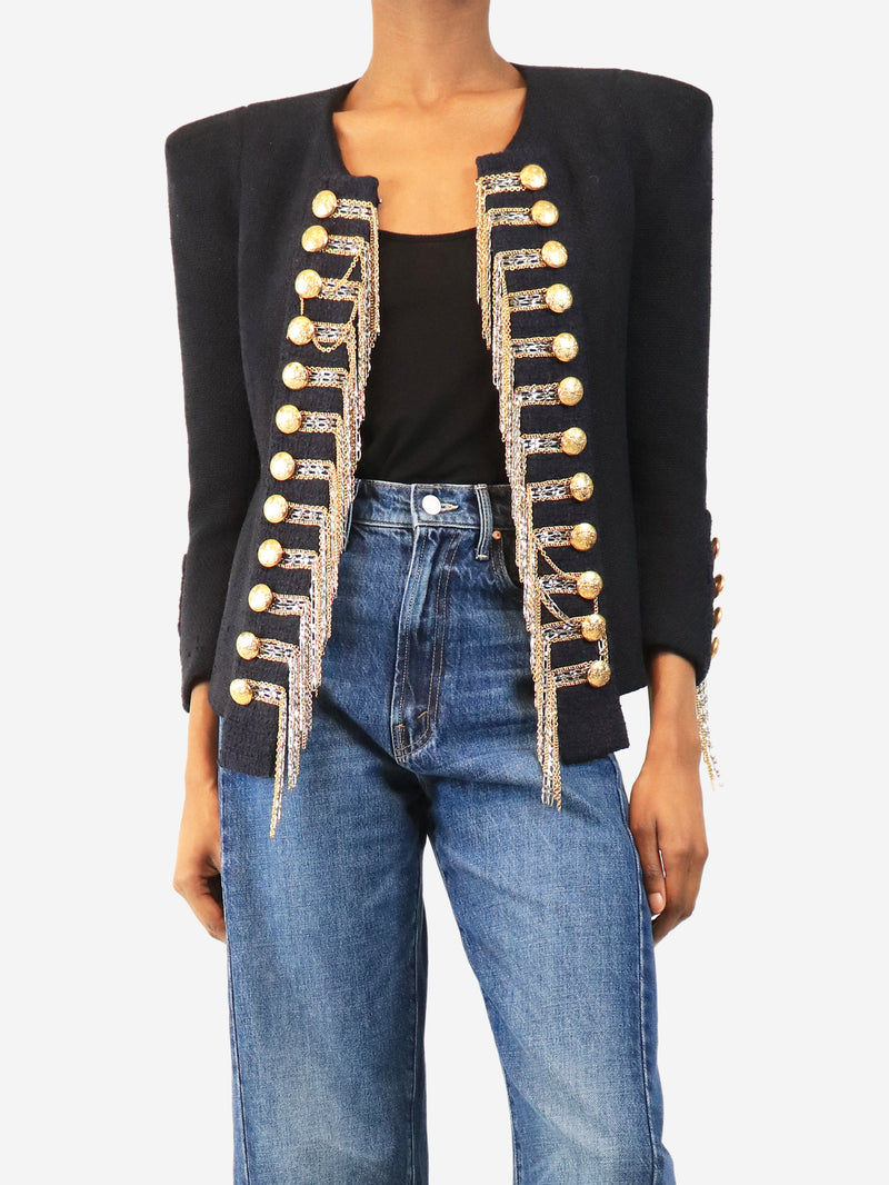 Navy FW10 chain-embellished Napoleon jacket - size UK 10