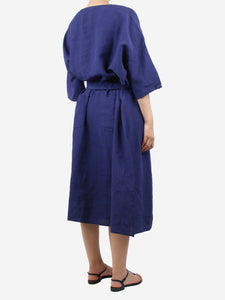 Apuntob Purple belted linen midi dress - size UK 12