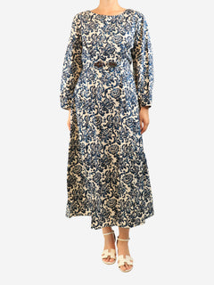 Blue and ecru printed midi dress - size UK 18 Dresses S'Max Mara 