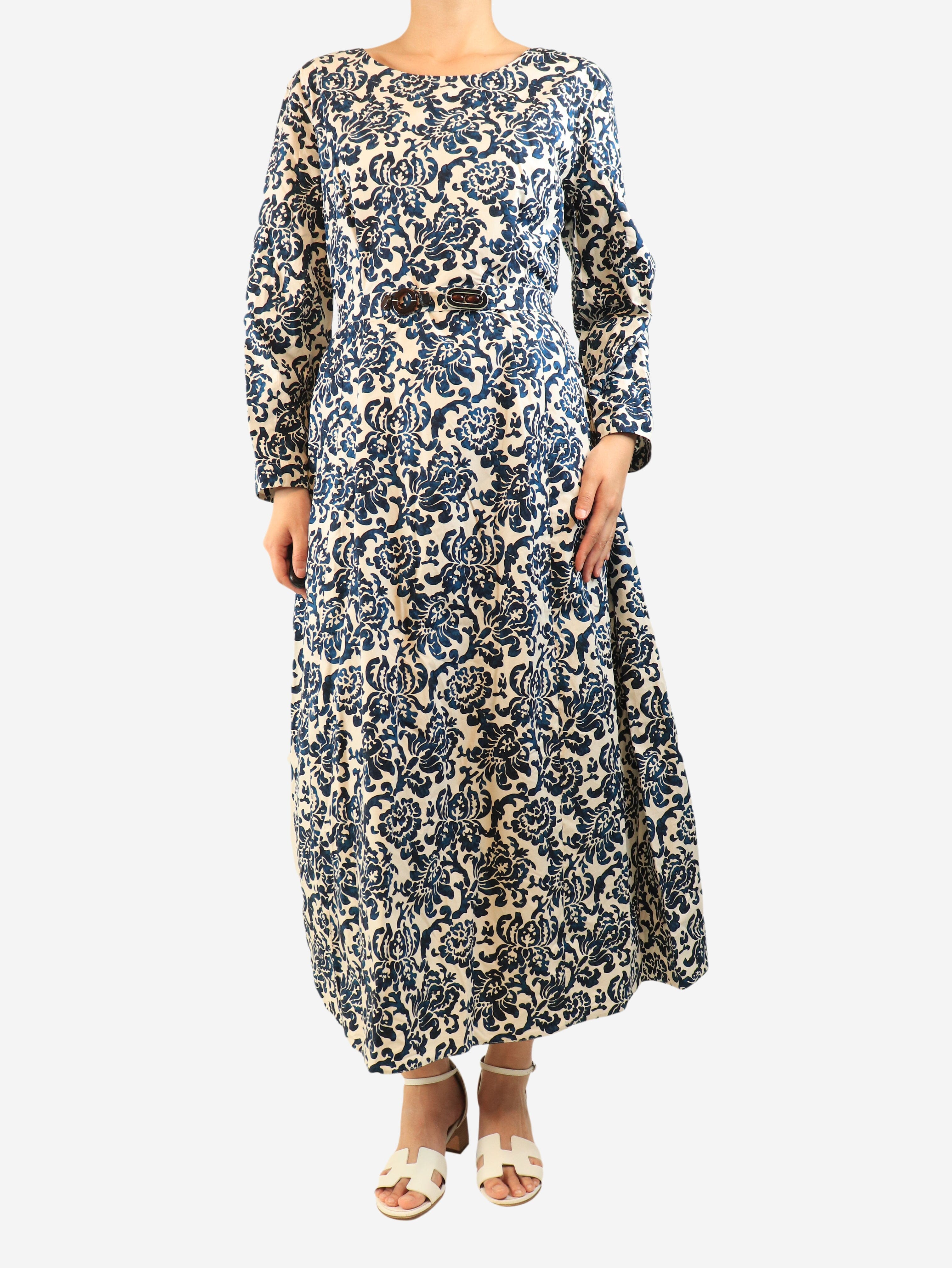 Blue and ecru printed midi dress - size UK 18 Dresses S'Max Mara 