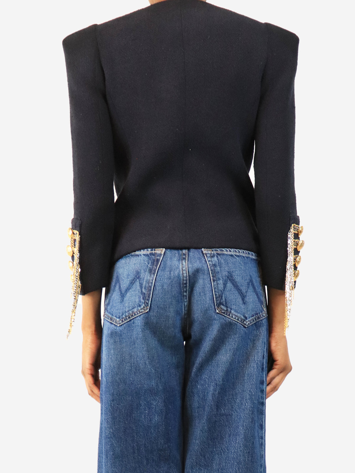 Navy FW10 chain-embellished Napoleon jacket - size UK 10