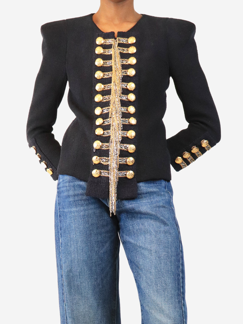Navy FW10 chain-embellished Napoleon jacket - size UK 10
