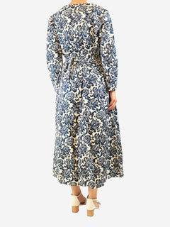 Blue and ecru printed midi dress - size UK 18 Dresses S'Max Mara 