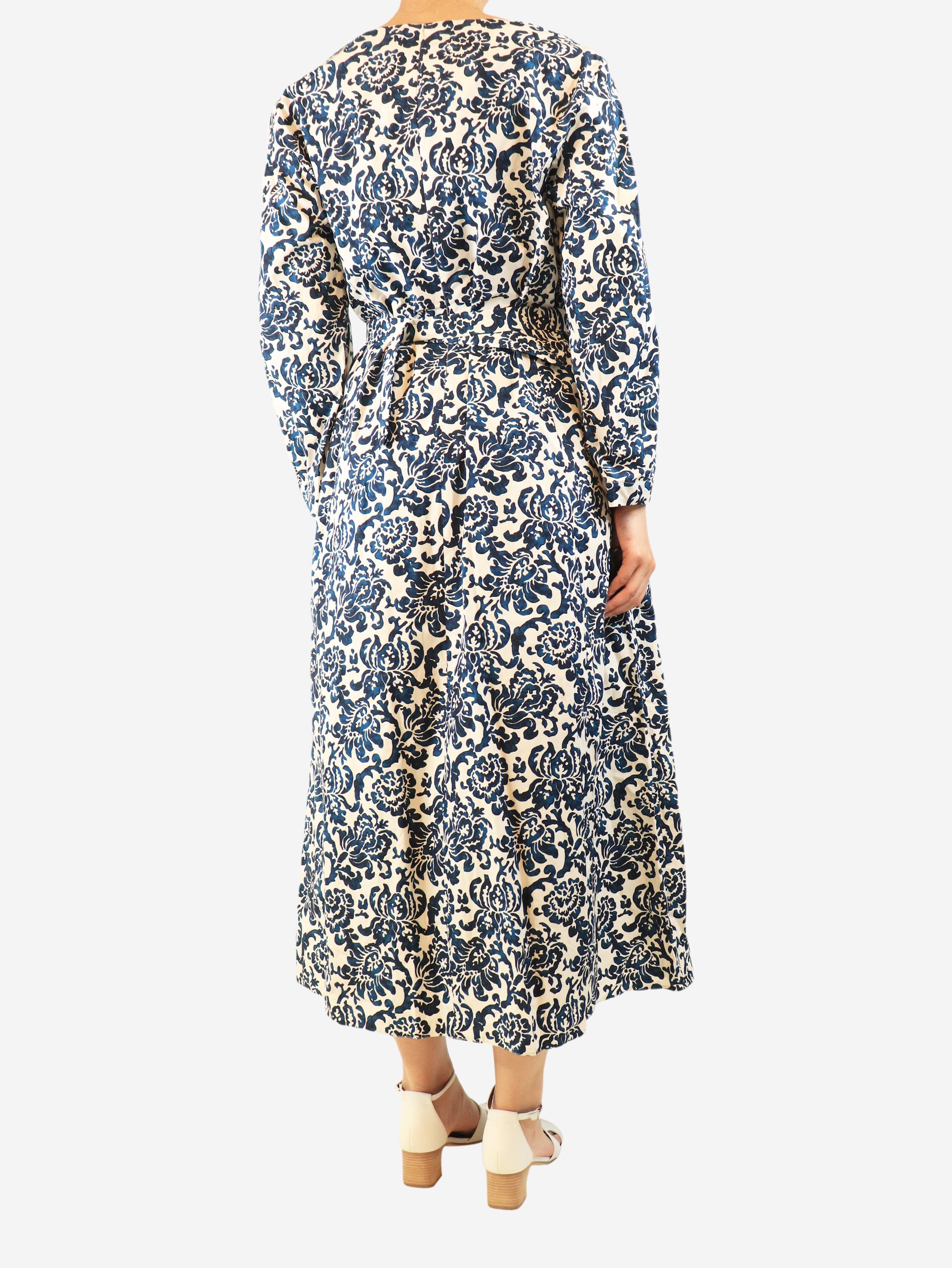 Blue and ecru printed midi dress - size UK 18 Dresses S'Max Mara 