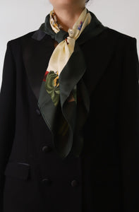 Hermes Green bird patterned silk scarf