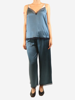 Blue silk-satin lace-trim pyjama set - size S Sets Eres 