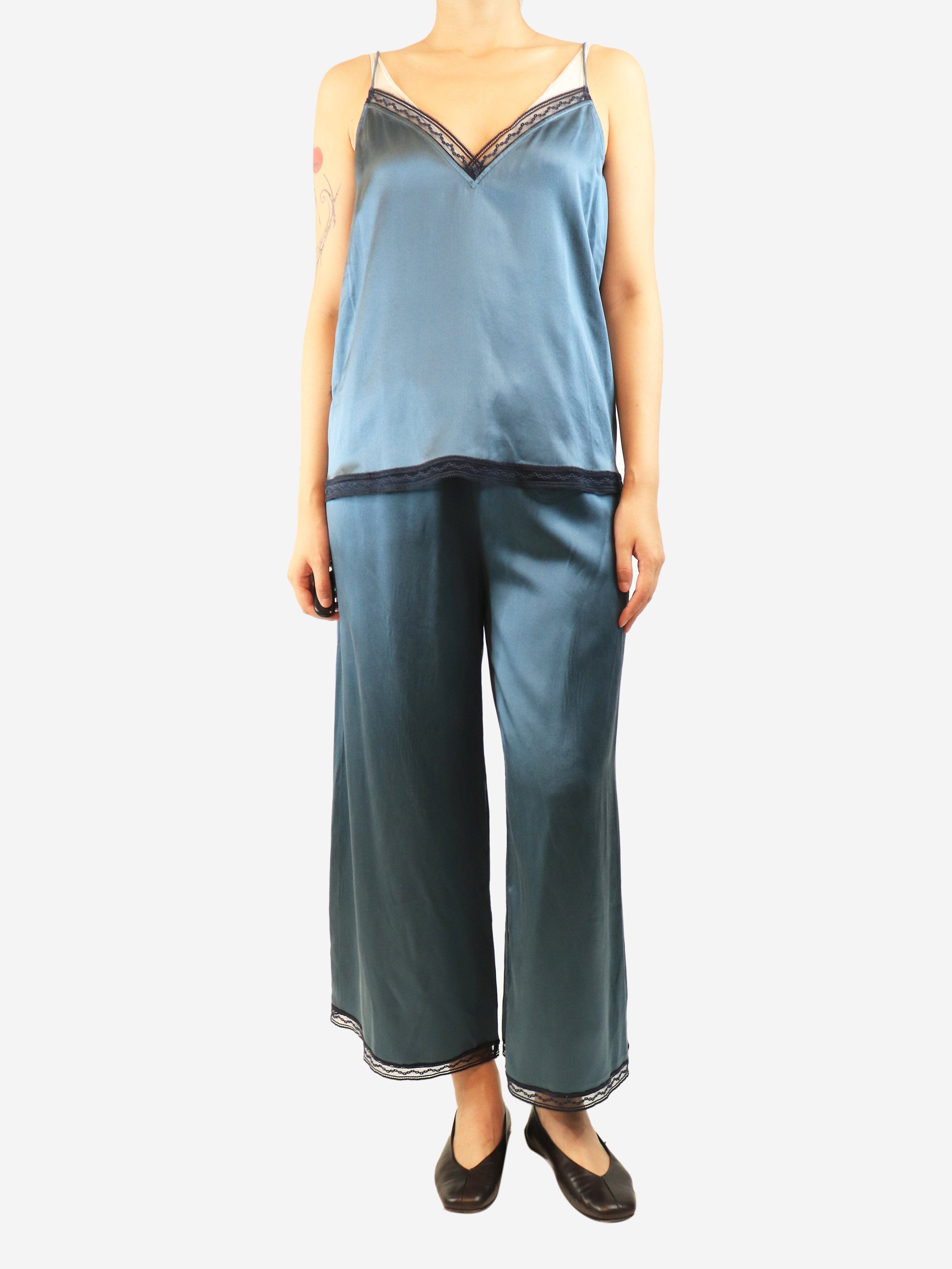 Blue silk-satin lace-trim pyjama set - size S Sets Eres 