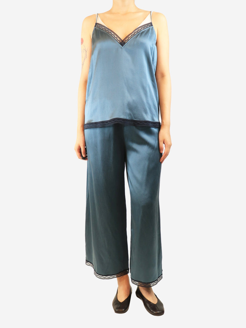 Blue silk-satin lace-trim pyjama set - size S Sets Eres 