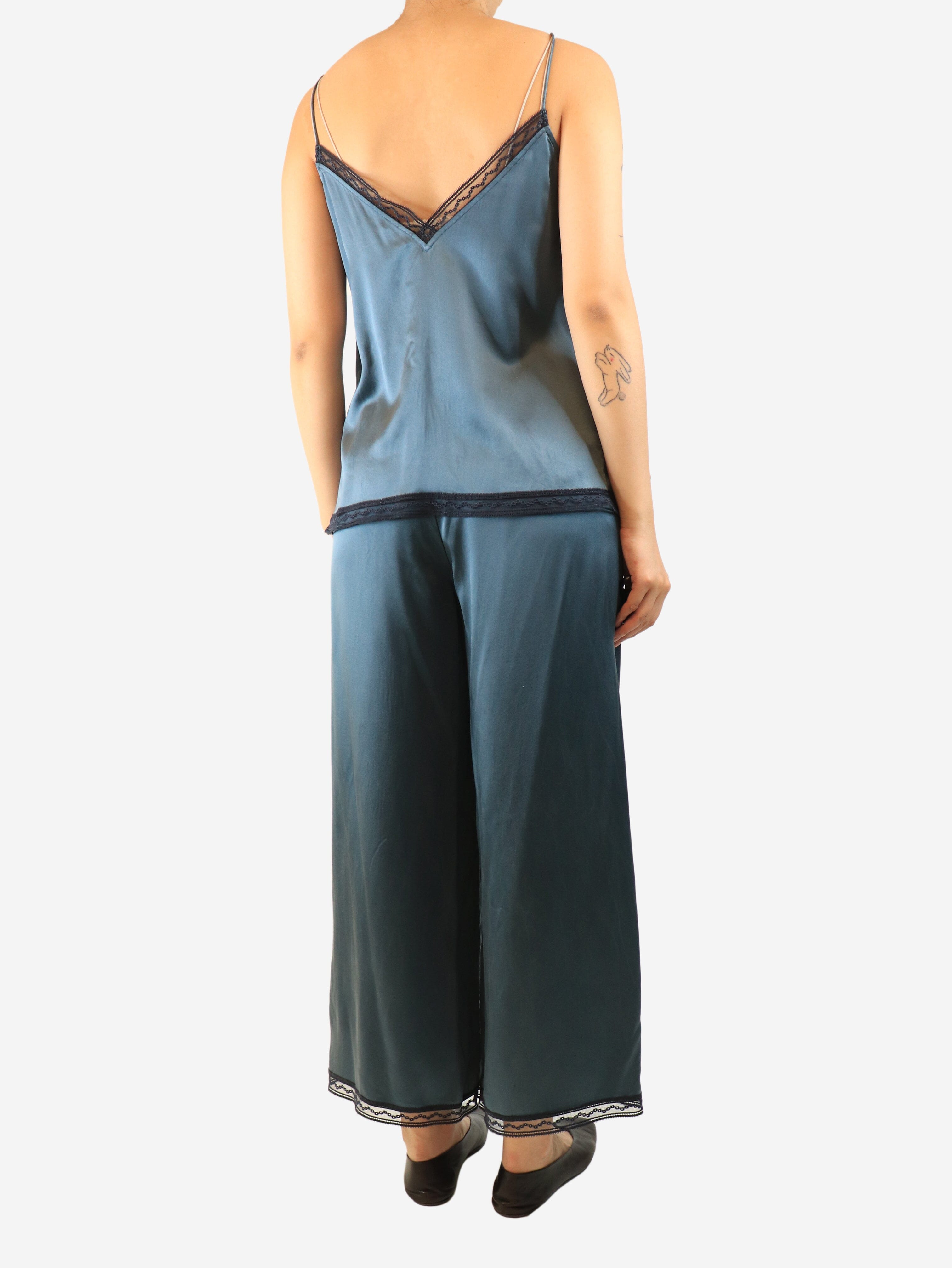 Blue silk-satin lace-trim pyjama set - size S Sets Eres 