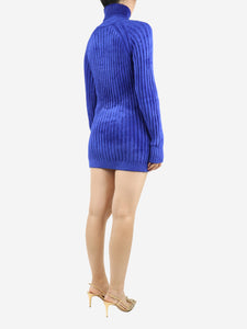 Balmain Blue velvet ribbed high-neck jumper - size UK 6