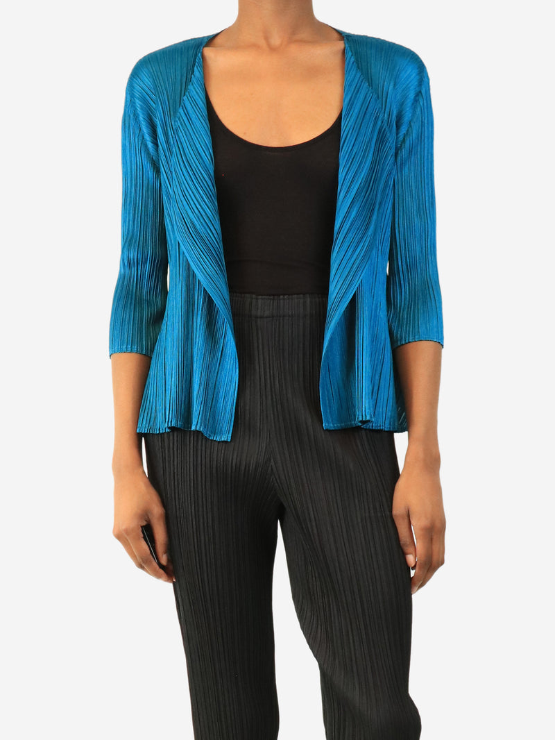 Teal pleated open-front cardigan - size M