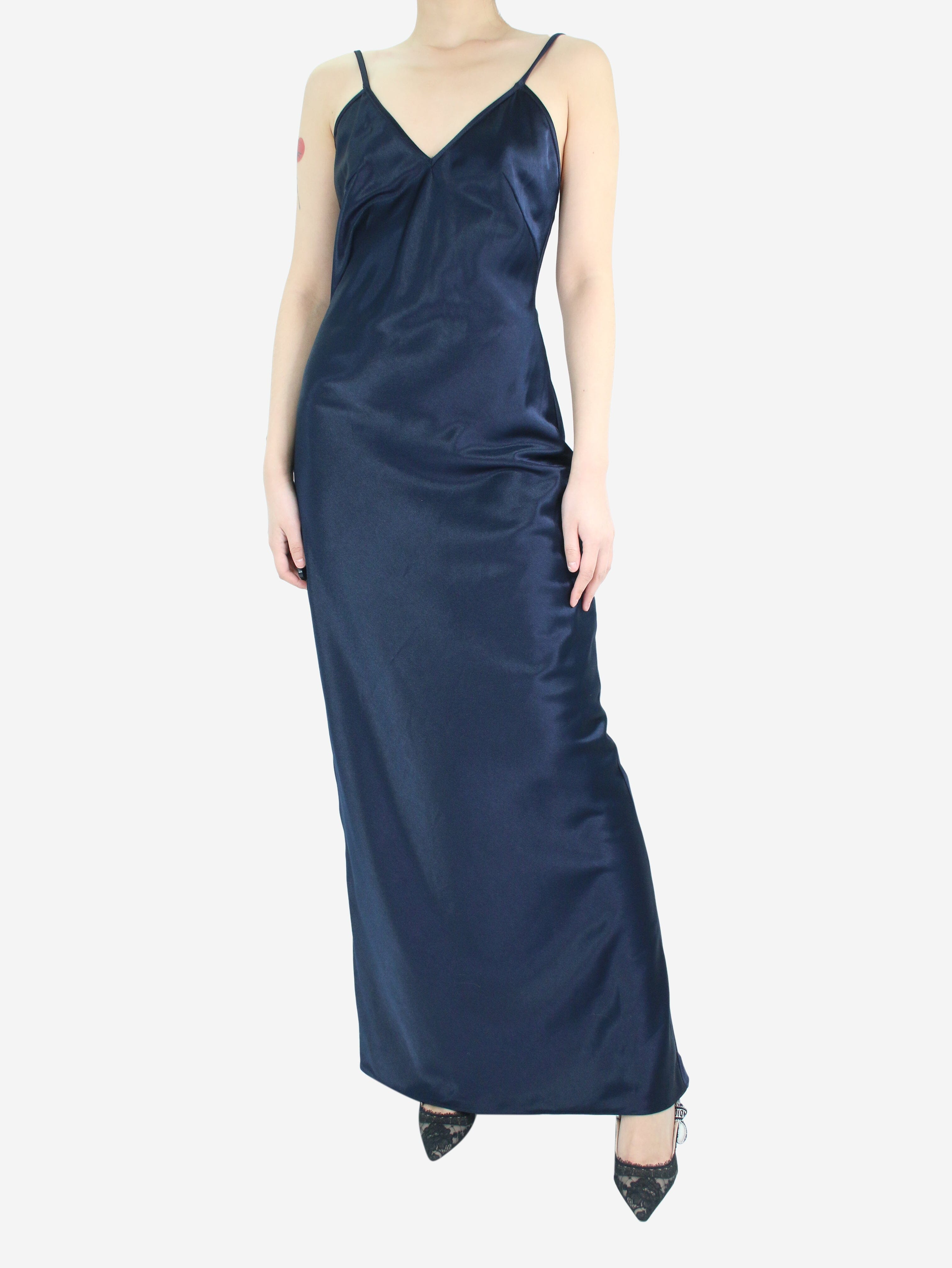 Blue sleeveless satin maxi dress - size M