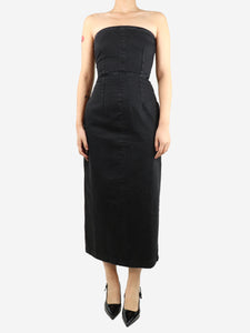 Raey Black washed denim strapless midi dress - size UK 10