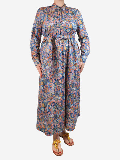 Blue floral printed midi shirt dress - size L Dresses APOF 