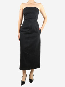 Raey Black washed denim strapless midi dress - size UK 10