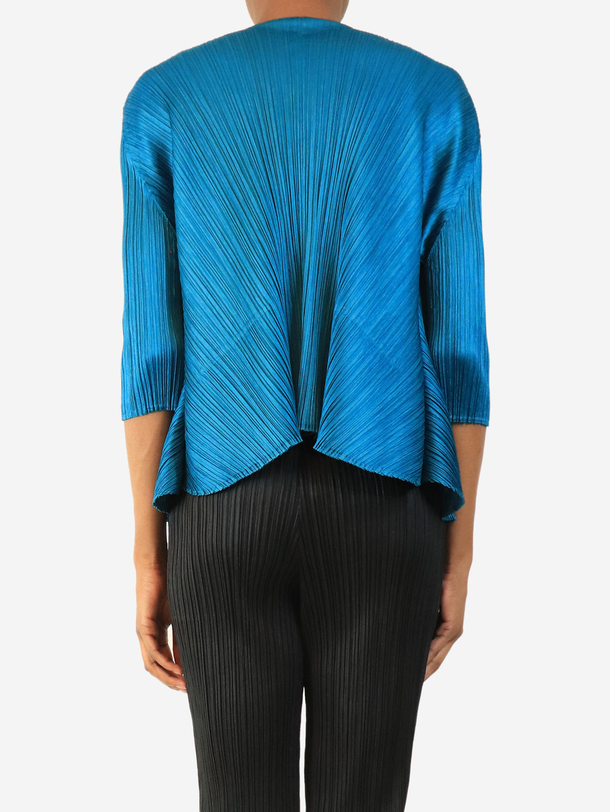 Teal pleated open-front cardigan - size M