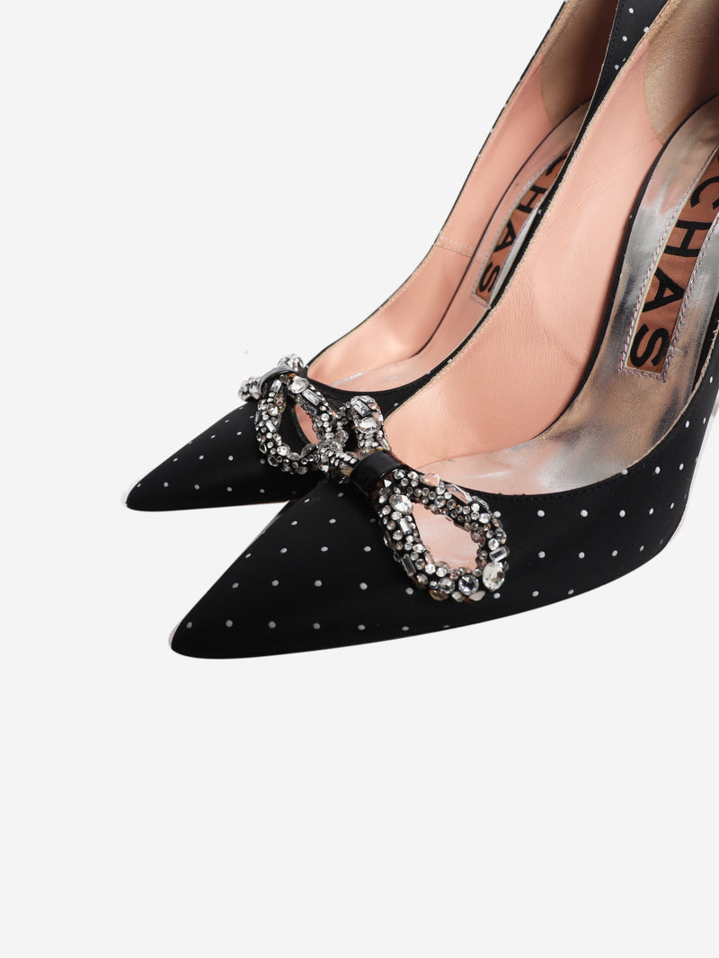 Black polka dot crystal-embellished pumps - size EU 40 Heels Rochas 
