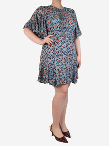 Chloe Grizzled blue floral printed mini dress - size UK 12