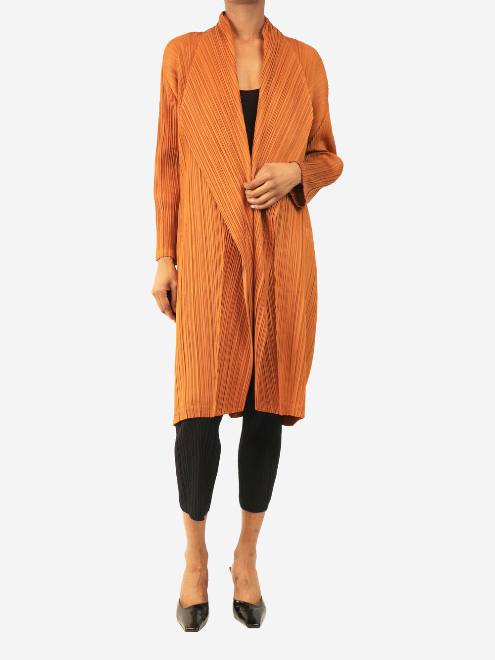 Burnt orange longline coat - size M Coats & Jackets Pleats Please 