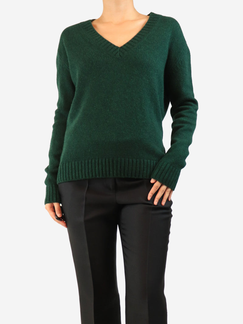 Dark green v-neck jumper - size UK 8