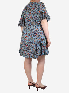 Chloe Grizzled blue floral printed mini dress - size UK 12