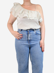 Ganni Ganni White silk striped top - UK 12
