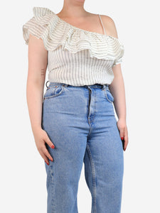 Ganni Ganni White silk striped top - UK 12