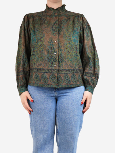 Green and brown paisley shirt blouse - size M Tops Antik Batik 