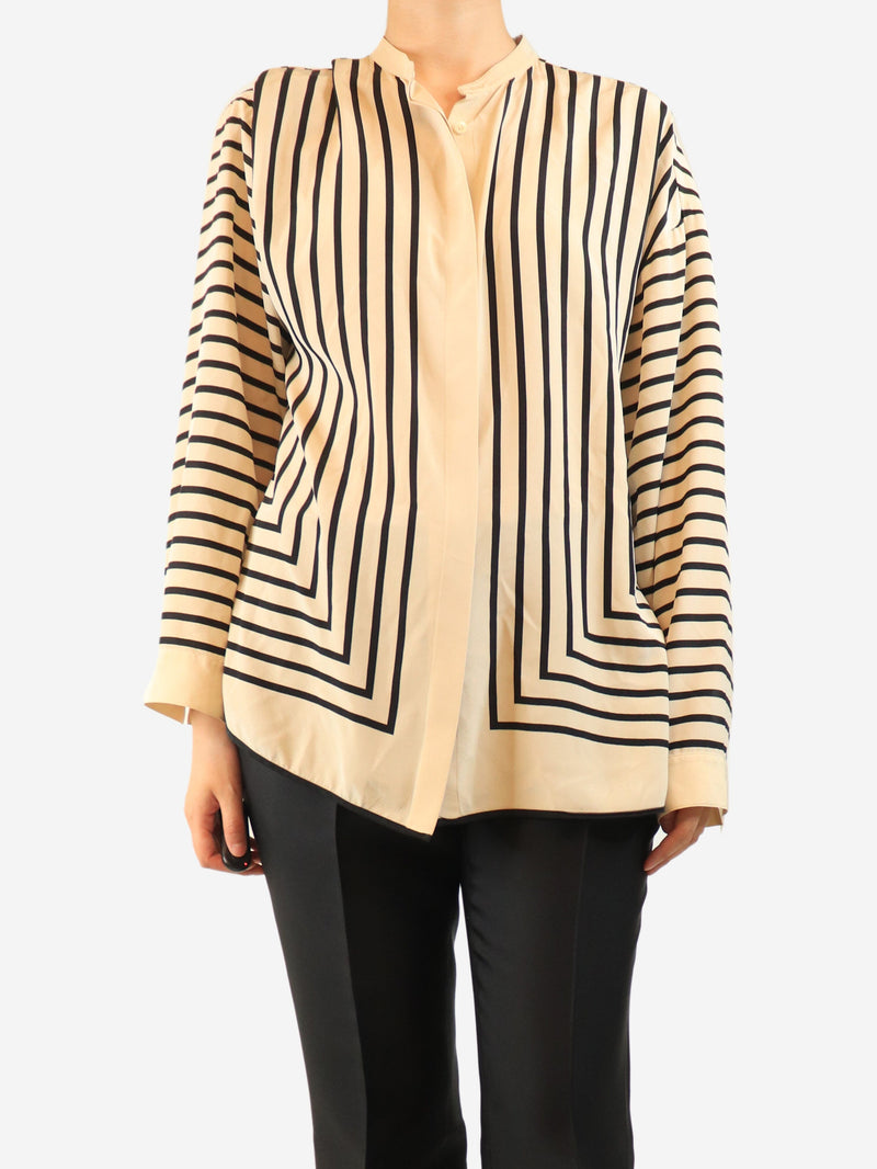 Neutral striped silk scarf blouse - size UK 8 Tops Toteme 