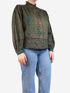 Antik Batik Green and brown paisley shirt blouse - size M