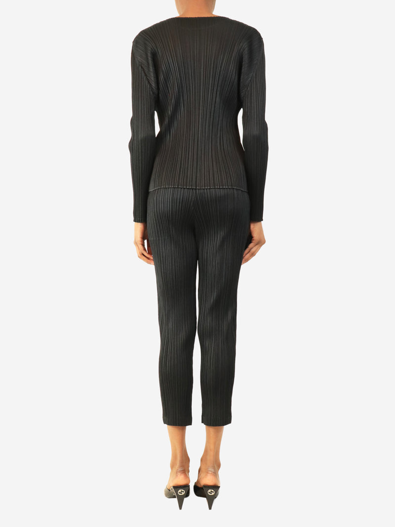 Black pleated top and trousers set - size M