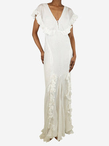 Rat & Boa White lurex ruffled maxi dress - size XS