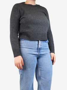 Prada Dark grey cropped wool-blend jumper - size UK 10