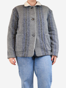 James Perse Grey and blue check fleece-lined jacket - size M