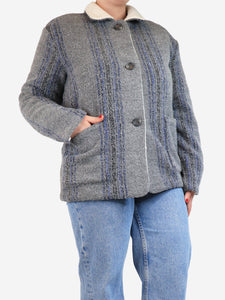 James Perse Grey and blue check fleece-lined jacket - size M