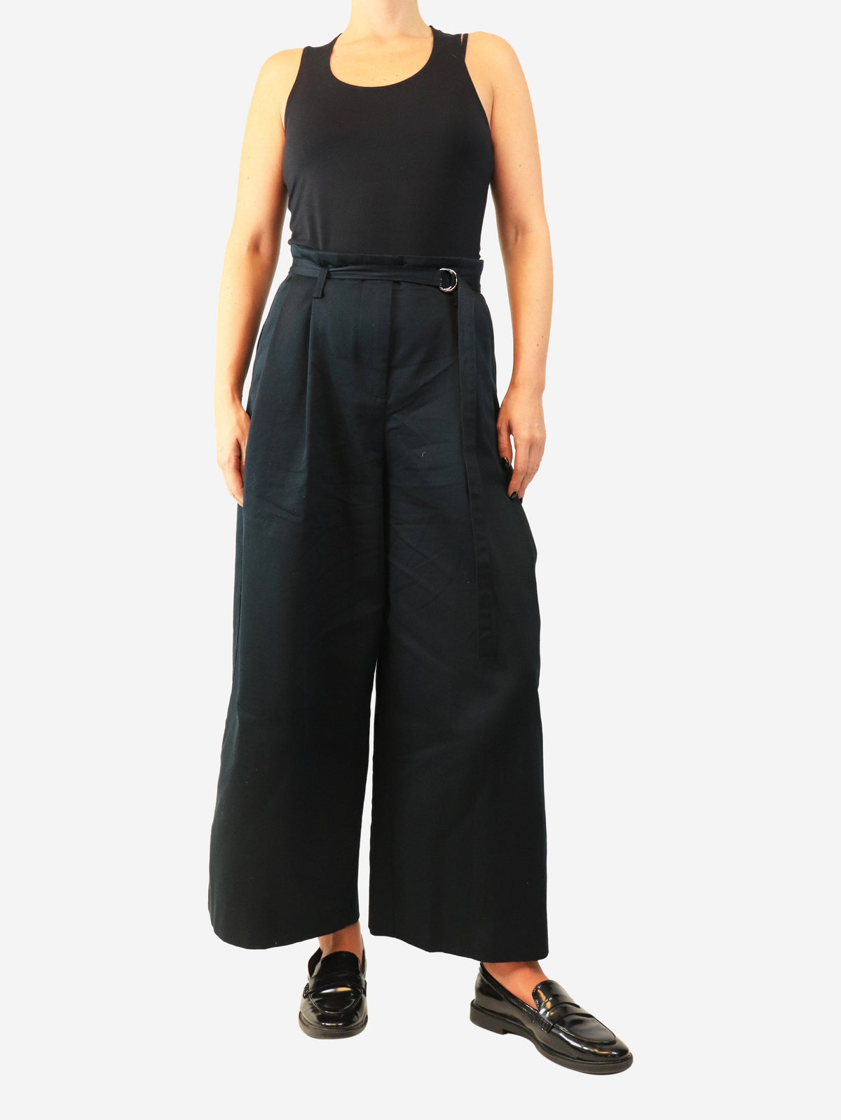 Navy pleated wide-leg trousers - size UK 10 Trousers G. 