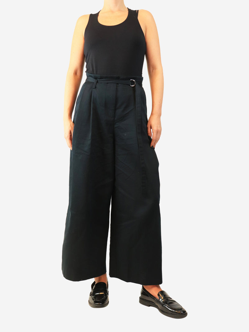 Navy pleated wide-leg trousers - size UK 10 Trousers G. 