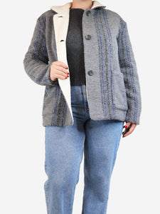 James Perse Grey and blue check fleece-lined jacket - size M