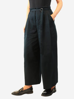 Navy pleated wide-leg trousers - size UK 10 Trousers G. 