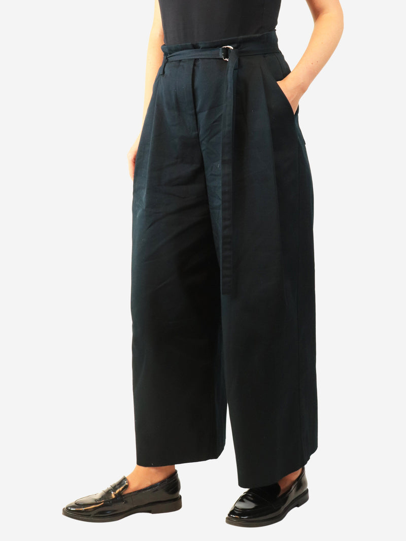 Navy pleated wide-leg trousers - size UK 10 Trousers G. 