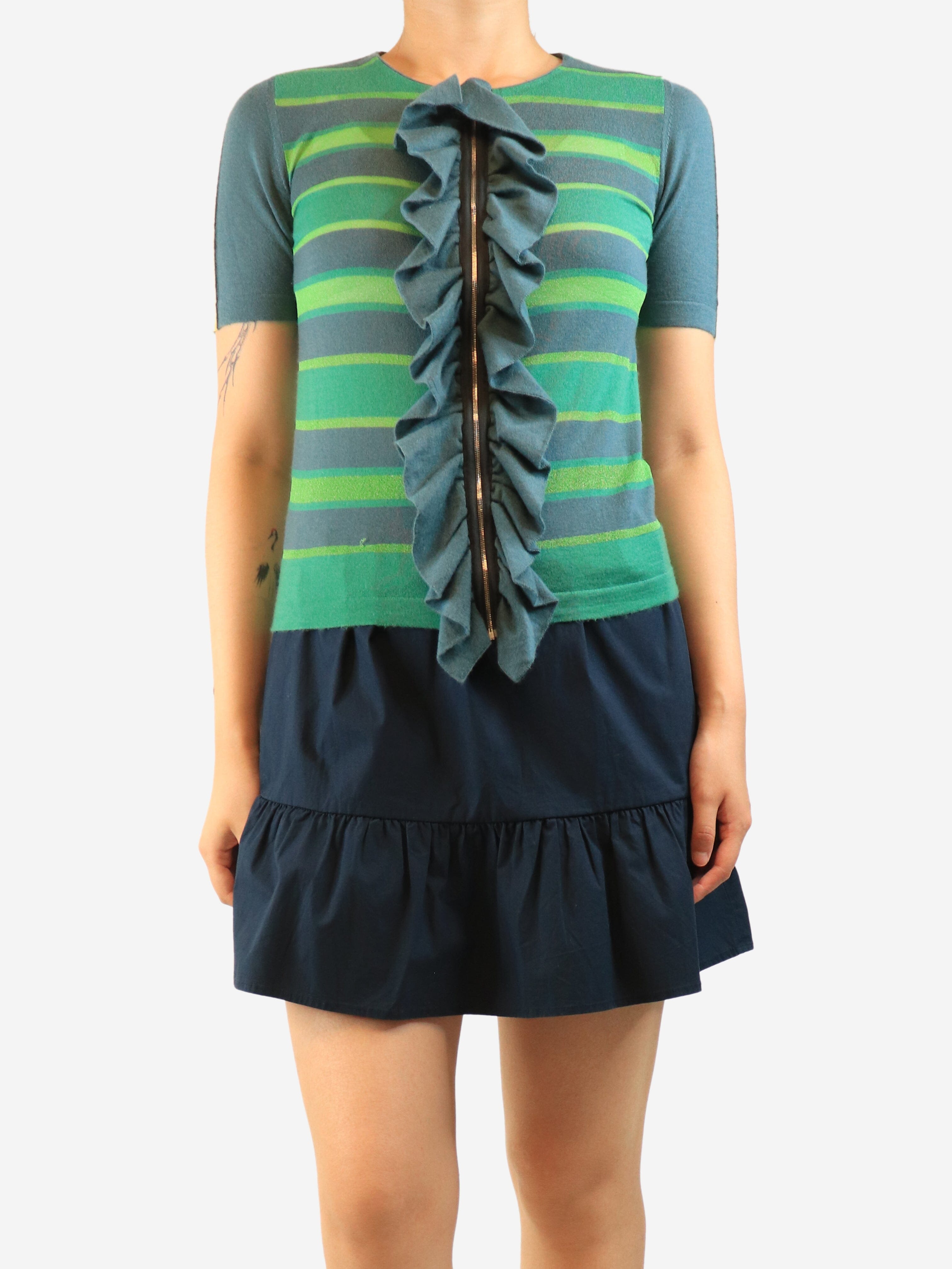 Green short-sleeved frill knit top - size S Tops Marni 